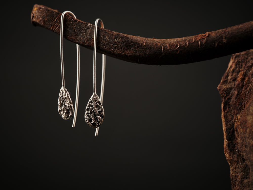 
                  
                    Upload image to gallery, Silver and textured teardrop ear hooks.
                  
                