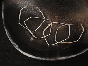 
                  
                    Charger l&amp;#39;image dans la galerie, Quatre bracelets en argent et en laiton sont déposés dans une assiette. Tous les bracelets ont une forme géométrique différente.
                  
                